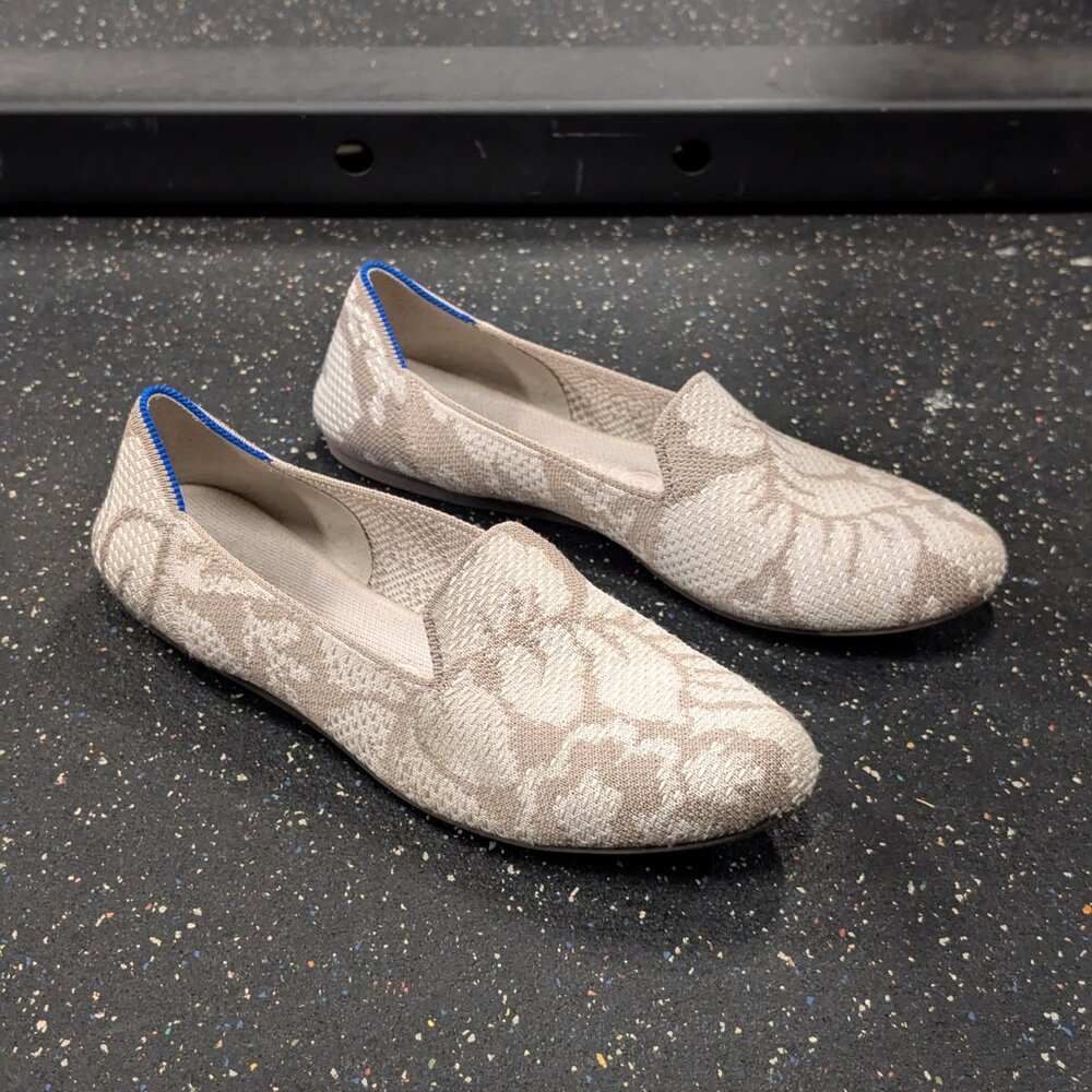 Rothy's Petal Lily Taupe Blush Floral Round Toe Flat Loafers Women's Size 9.5